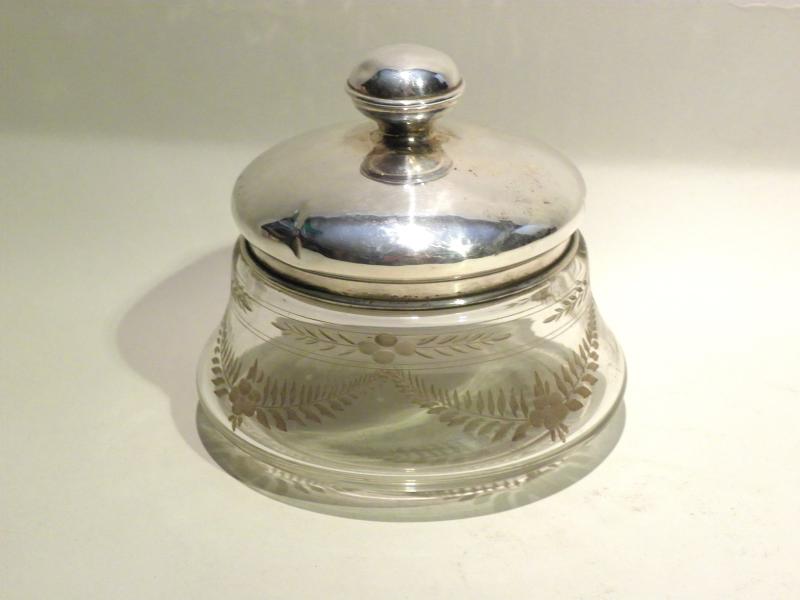 Pretty Vintage Hallmarked Silver & Cut Glass Dressing Table Powder Pot