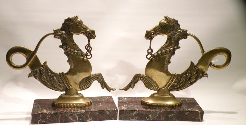 Pair Antique Brass Venetian Gondola Horses.