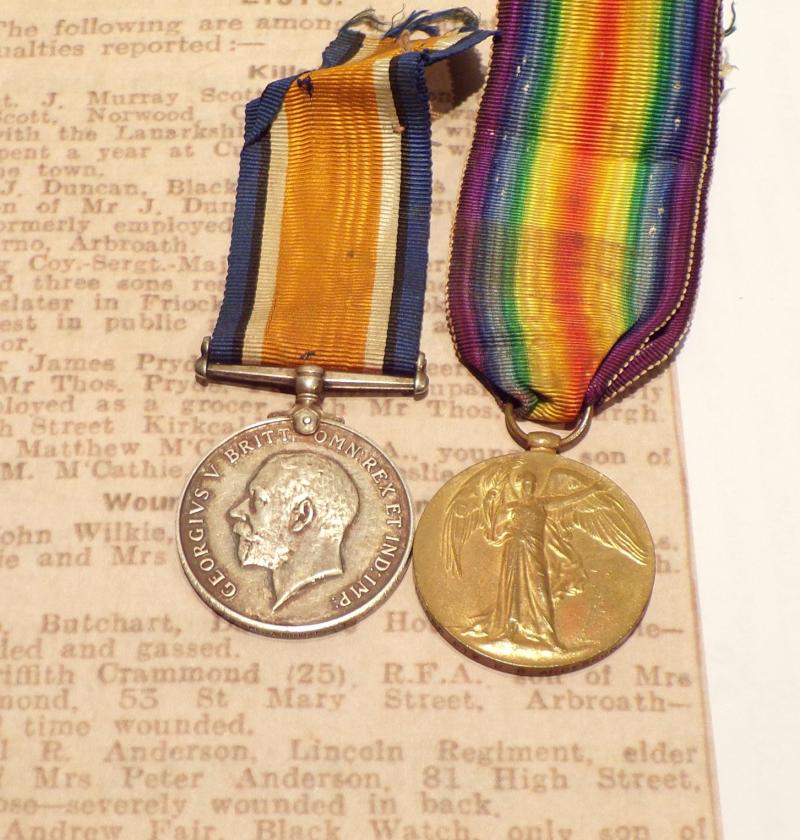 WW1 Medal Pair to Anderson Cambridgeshire Regiment.