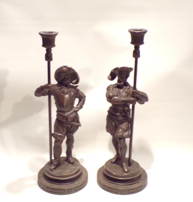 Pair Bronzed Spelter Figural Candle Sticks.