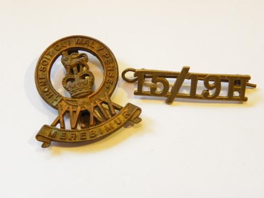 15th & 19th Hussars Cap & Shoulder Badges.