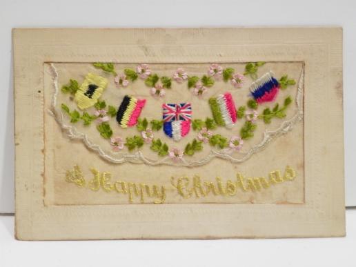 WW1 Silk Postcard – A Happy Christmas