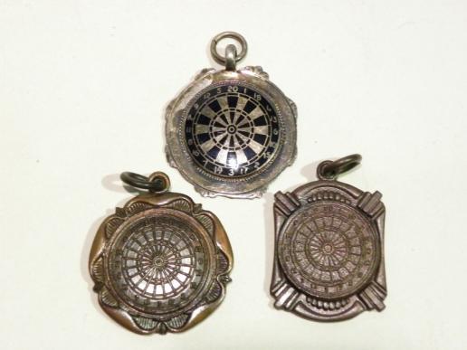 Three Vintage Darts Medallions one Hallmarked Silver