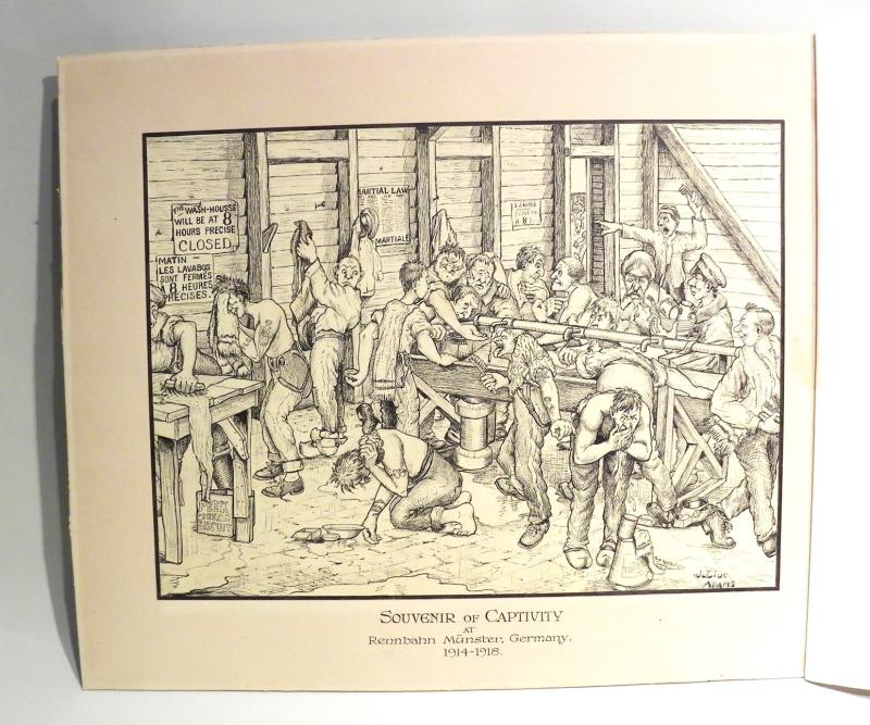 WW1 Era Satirical Print – Souvenir of Captivity at Munster 1914-1918 by Julius Adams