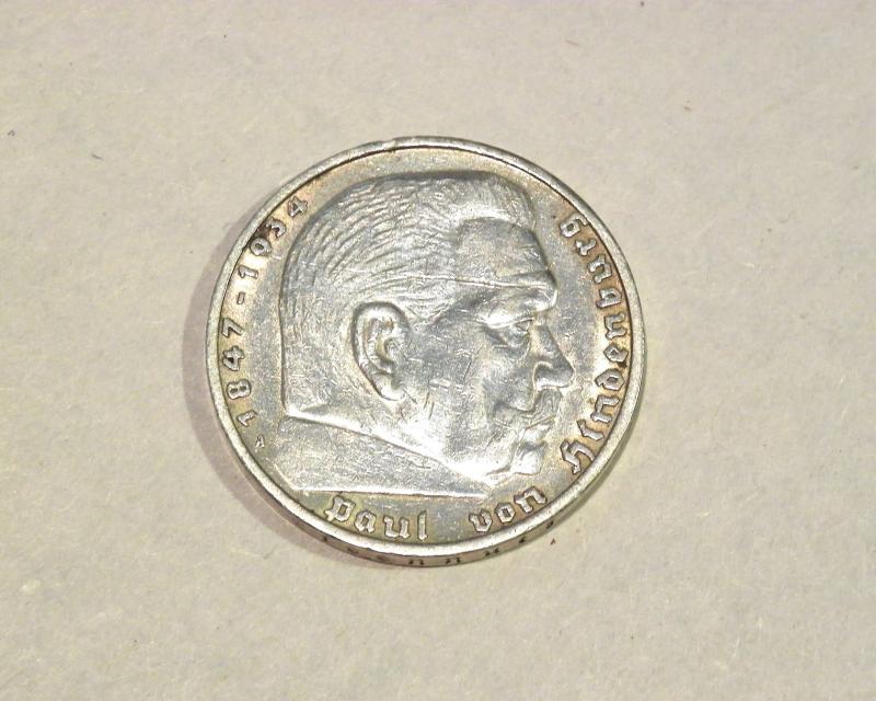 1936 German Hindenburg 5 Mark Coin