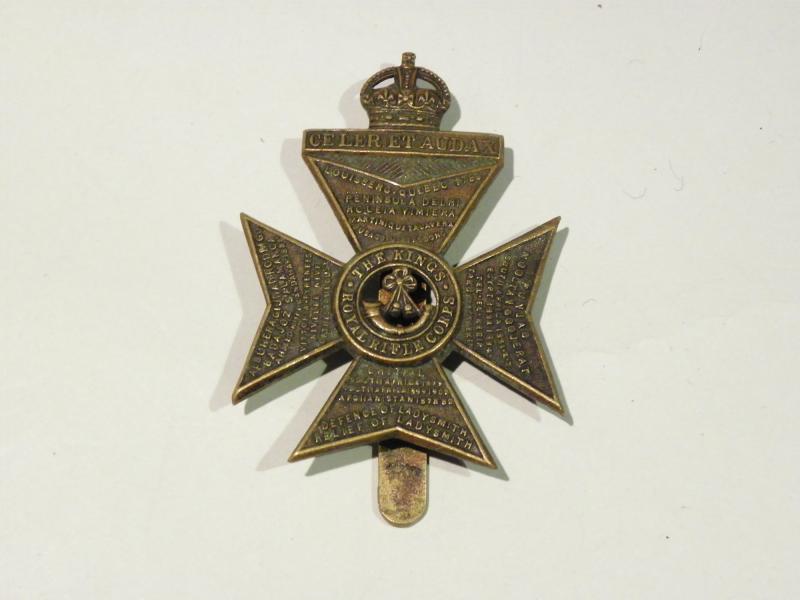 WW1 Kings Royal Rifle Corps Bronze Officers Cap Badge.