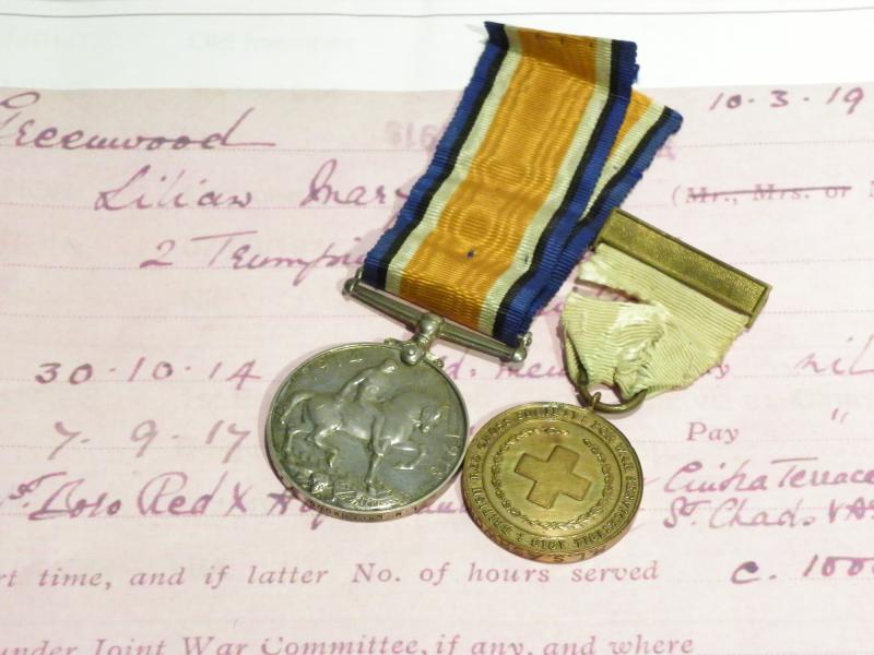 WW1 British War & Red Cross Medal to Nurse Greenwood VAD