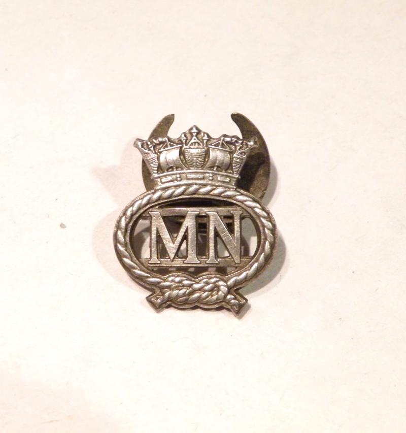 WW2 Era White Metal Merchant Navy War Service Button Badge