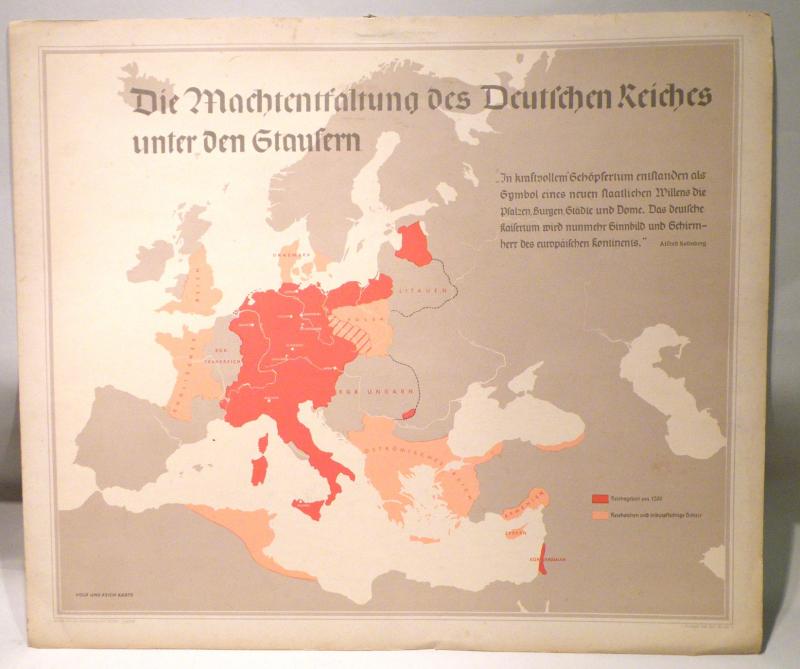 Rare WW2 Era German Hitler Youth Training & Information Map Europe