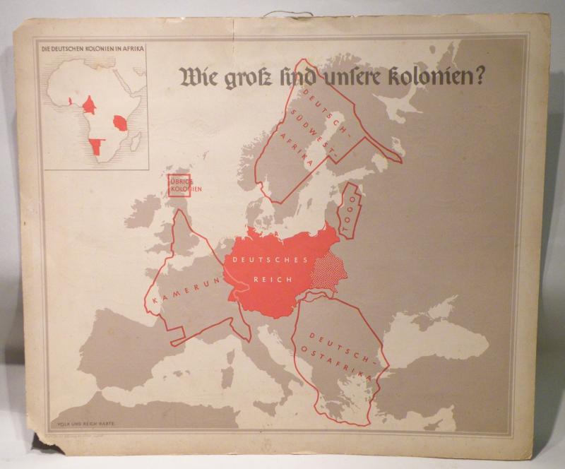 Rare WW2 Era German Hitler Youth Training & Information Map Colonies