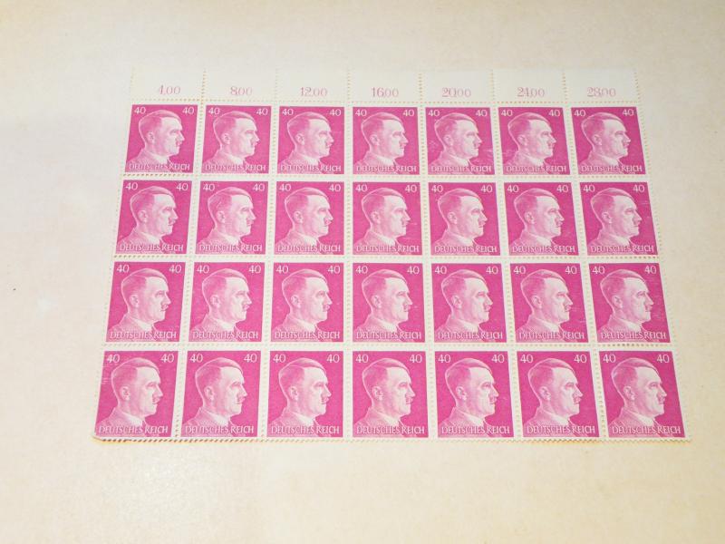 1930’s 40’s German 40 Pfennig Stamp Sheet.