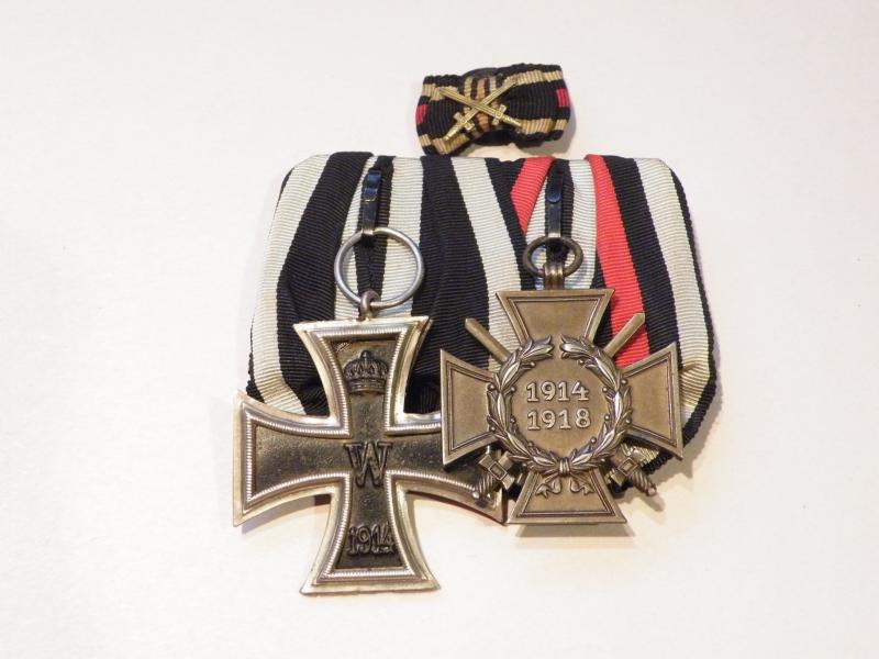 WW1 Iron Cross & Honour Cross Pair with Buttonhole Bar.