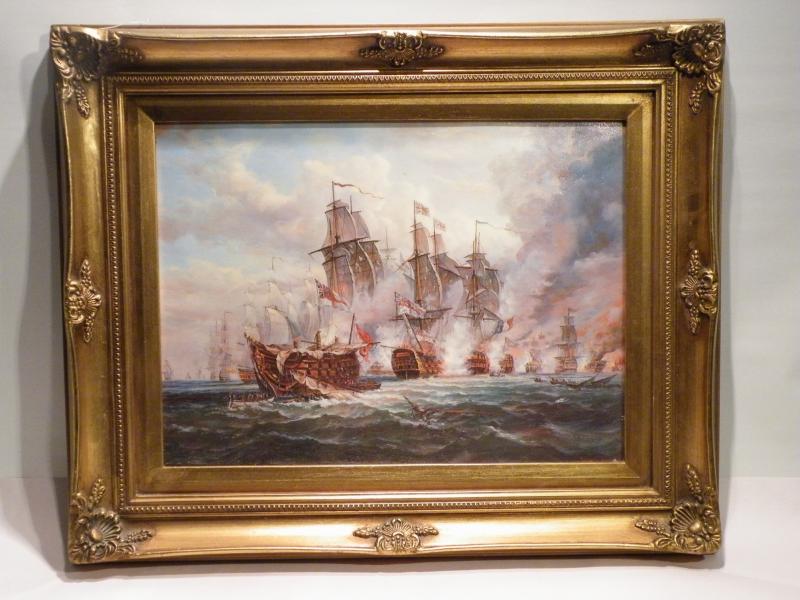 Vintage Oleograph of Battle of Trafalgar.