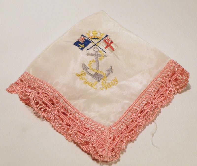 Vintage Royal Navy Embroidered Silk Sweetheart Handkerchief