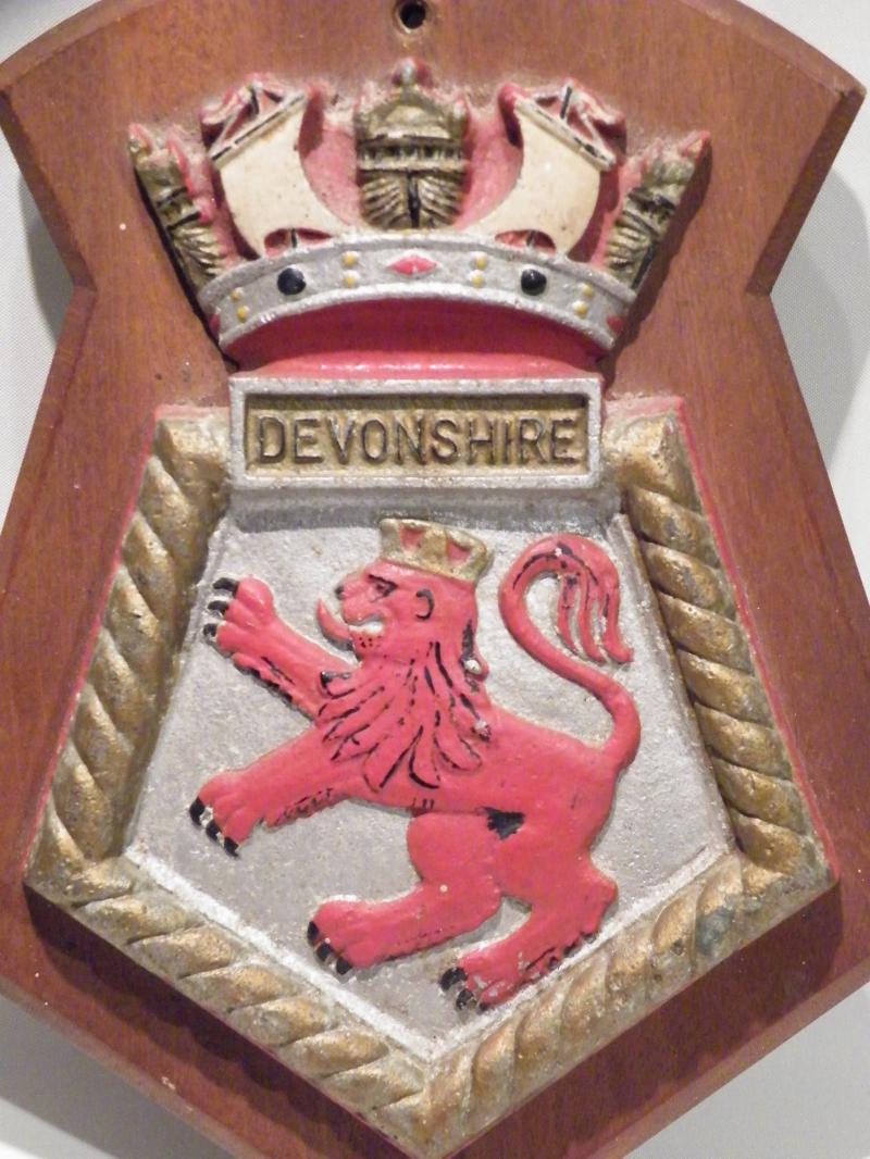 Vintage Metal Mounted on Wood Hand Painted Plaque for HMS Devonshire