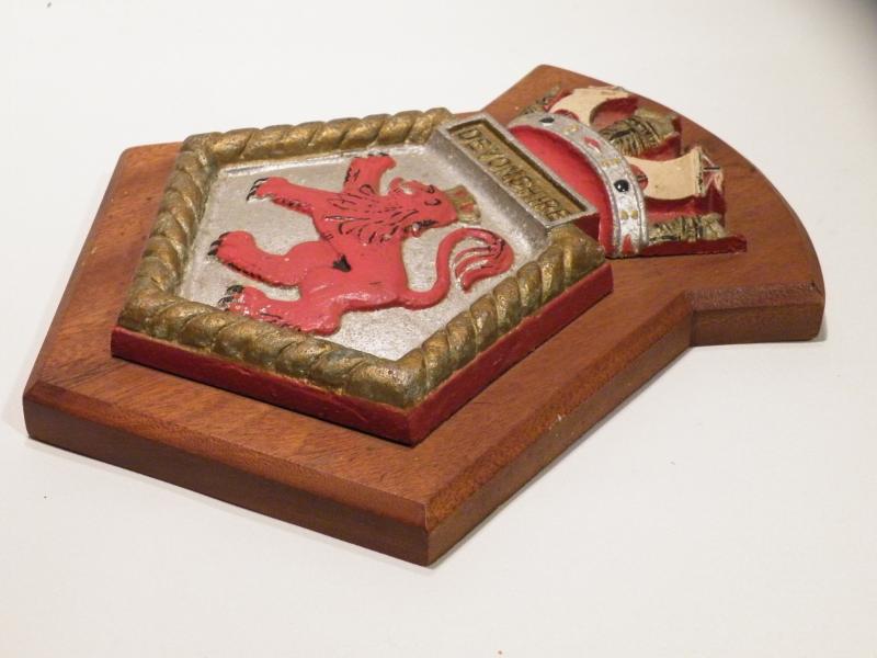 Vintage Metal Mounted on Wood Hand Painted Plaque for HMS Devonshire