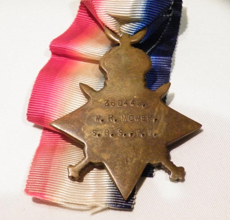 1914/15 Star Trio to Mower Royal Navy Sick Birth. Died 1918.