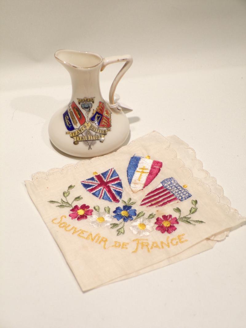 WW1 Era Allies Silk Handkerchief Plus a Crested Ware Jug