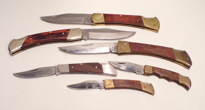 6 Wood & Brass Lock Knives