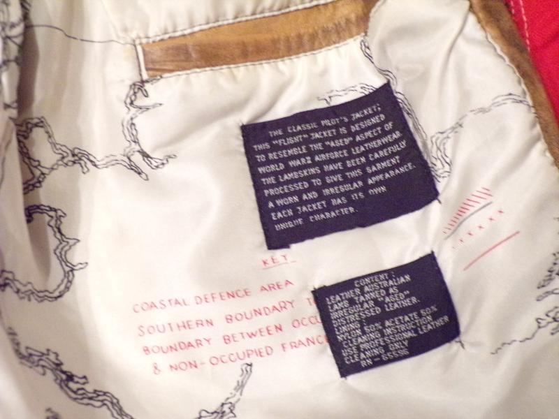 Vintage Tiger Fox Brown Leather Bomber Style Jacket with Map