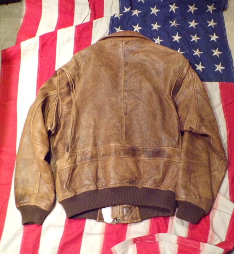 Vintage Tiger Fox Brown Leather Bomber Style Jacket with Map