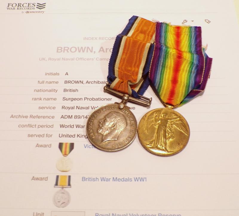 WW1 Medal Pair to Surgeon Probationer Brown RNVR.