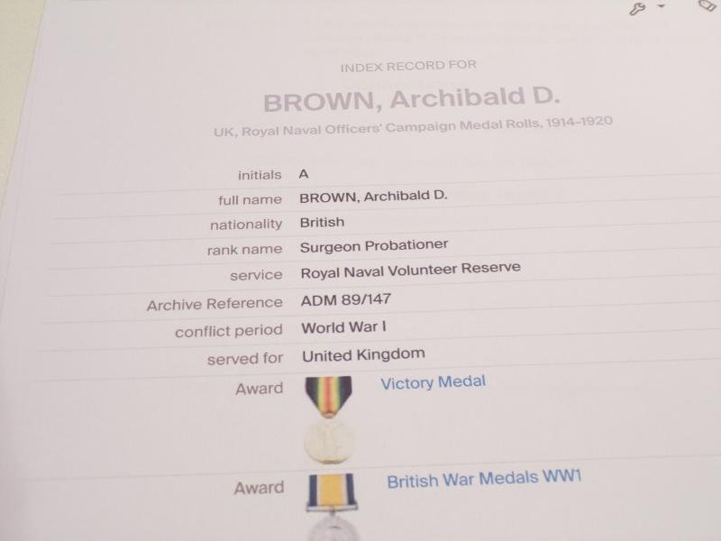 WW1 Medal Pair to Surgeon Probationer Brown RNVR.