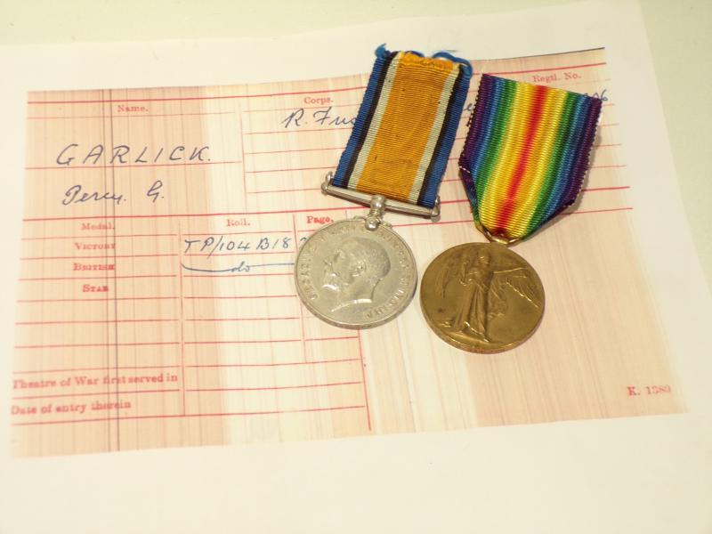 WW1 Medal pair to Garlick Royal Fusiliers.