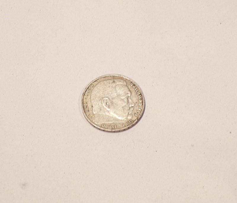 1939 German Hindenburg Silver Two Reichsmark Coin 12