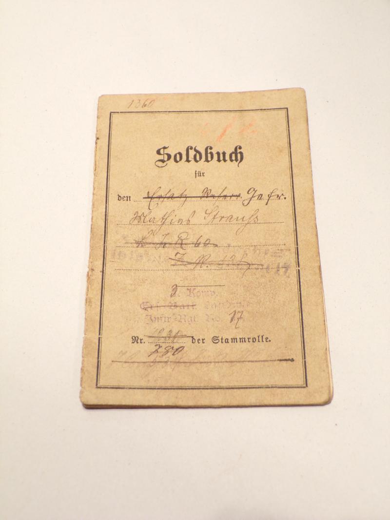 WW1 German Soldiers Paybook 17th Infantry Regiment.
