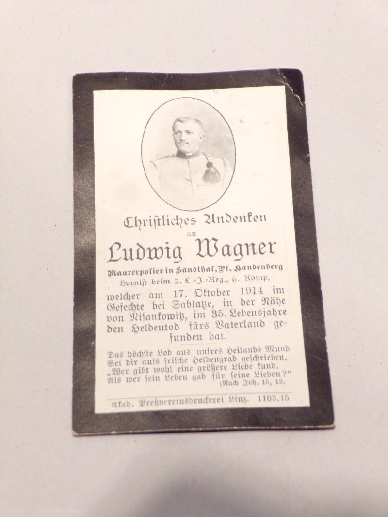 WW1 German Memorial Card – Wagner