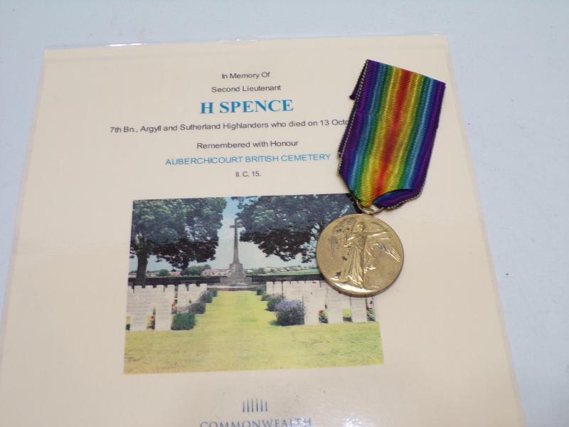 WW1 Victory Medal to 2nd Lieut Spence A&SH KIA 1918.