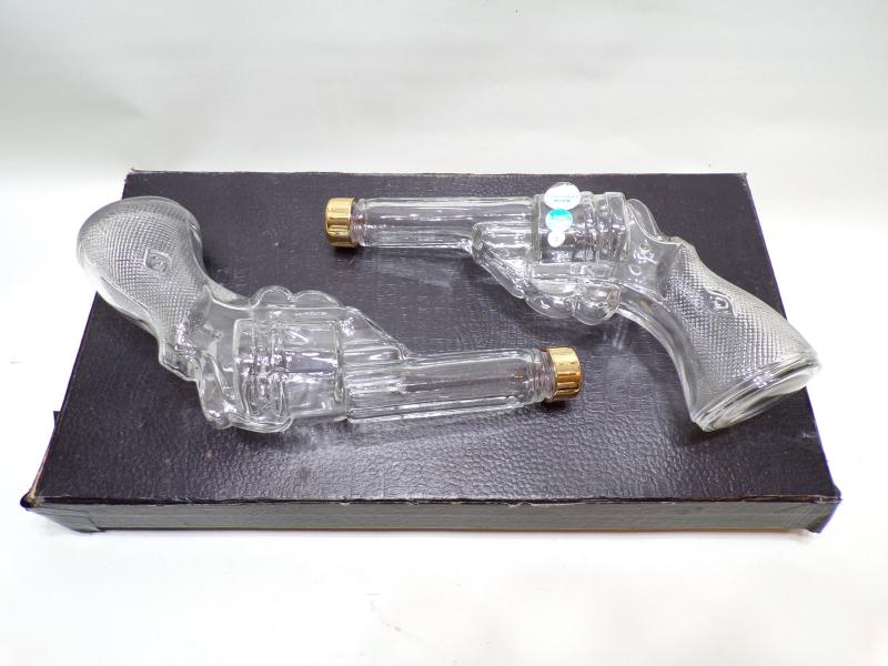 Pair Vintage Austrian Glass Pistol Sweet/Liquor Flasks.