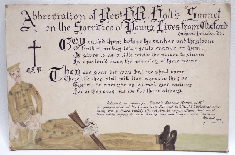 Unusual WW1 Era Hand Crafted Memorial Card & Separate Letter