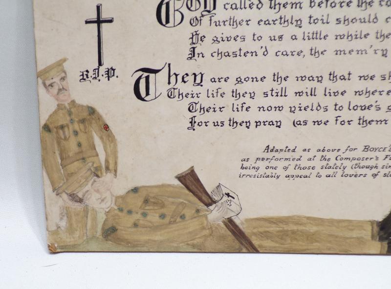 Unusual WW1 Era Hand Crafted Memorial Card & Separate Letter