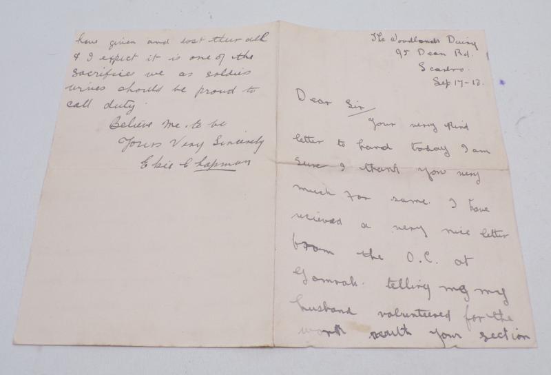 Unusual WW1 Era Hand Crafted Memorial Card & Separate Letter