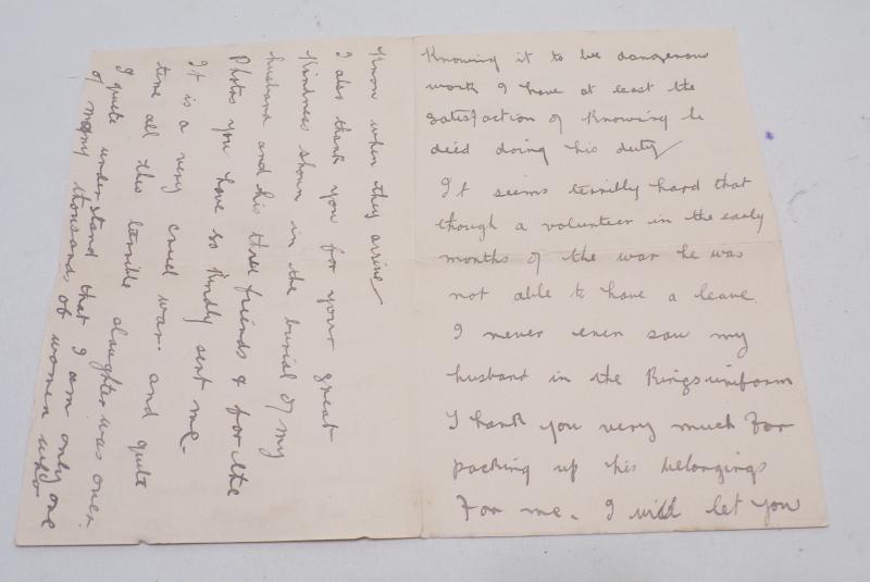 Unusual WW1 Era Hand Crafted Memorial Card & Separate Letter