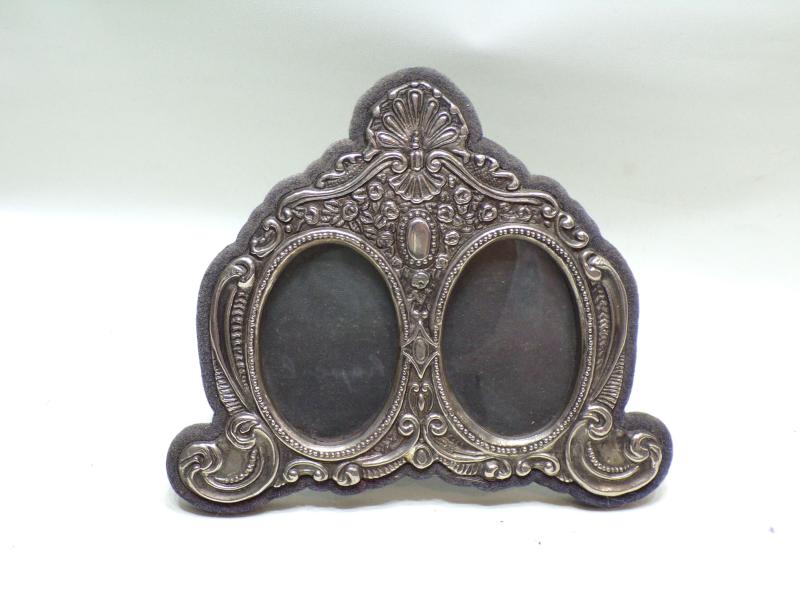 Antique White Metal Double Photo Frame.