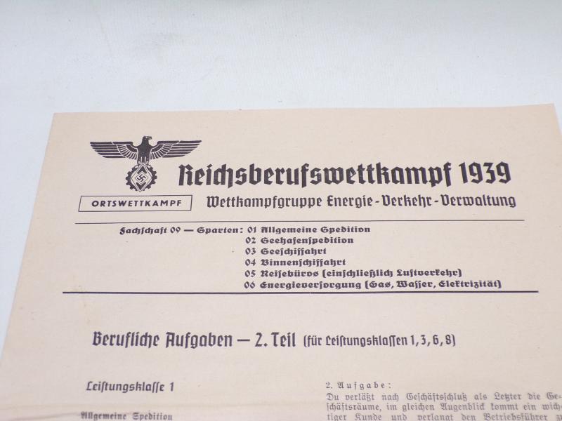 Scarce WW2 Era German Reichsberufswettkampf Exam Paper