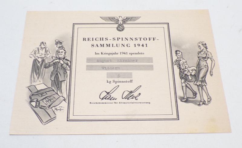 Scarce WW2 1941 Dated German Textiles Donation Receipt 3