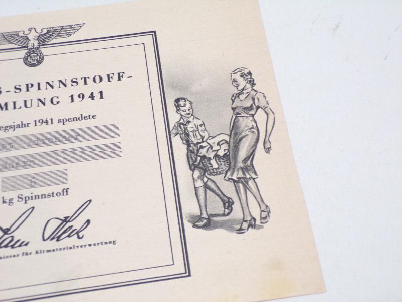 Scarce WW2 1941 Dated German Textiles Donation Receipt 3