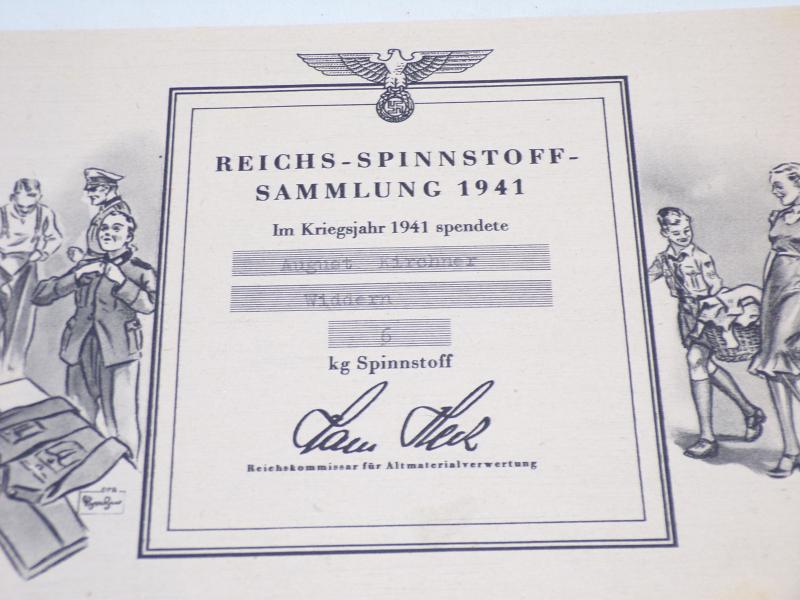 Scarce WW2 1941 Dated German Textiles Donation Receipt 3