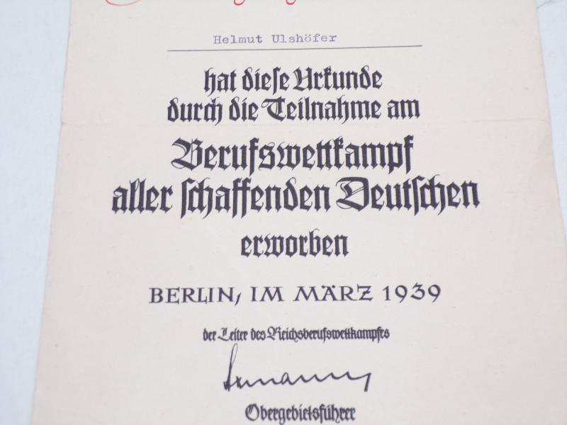Scarce WW2 German Certificate of Participation Certificate