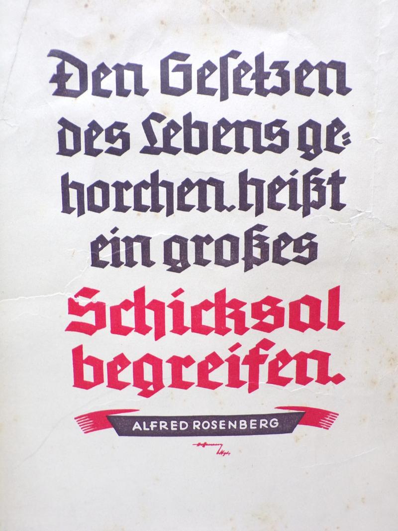 Dated 1939 German NSDAP Weekly Saying Poster – Rosenberg Quote