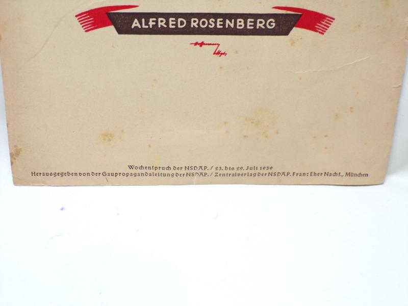 Dated 1939 German NSDAP Weekly Saying Poster – Rosenberg Quote