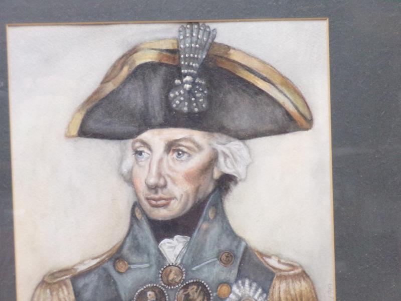 Vintage Framed & Glazed Watercolour of Admiral Nelson