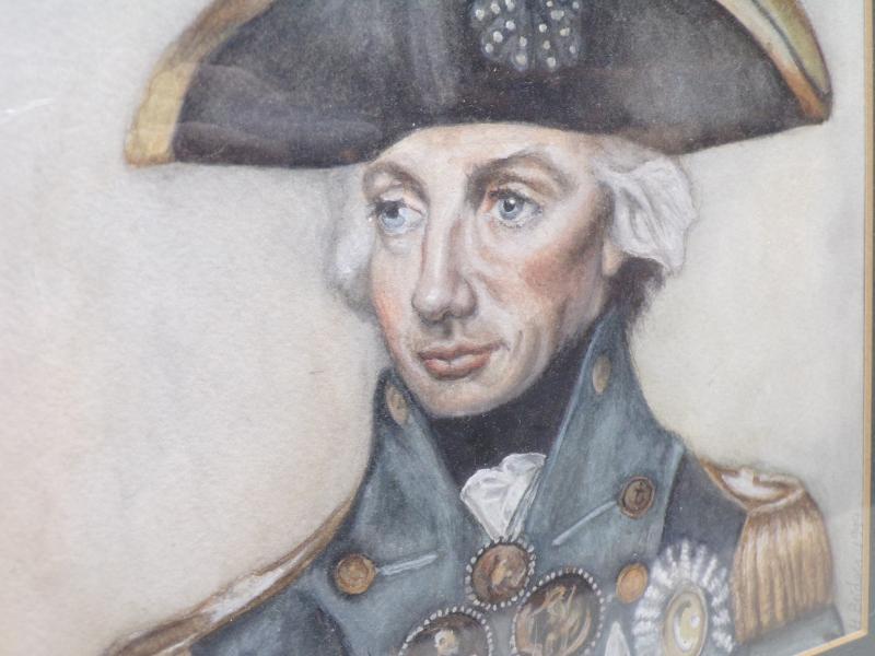 Vintage Framed & Glazed Watercolour of Admiral Nelson