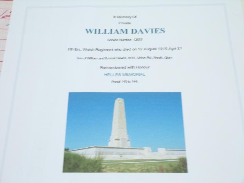 1914/15 Star to Davies Welsh Regiment KIA Gallipoli.