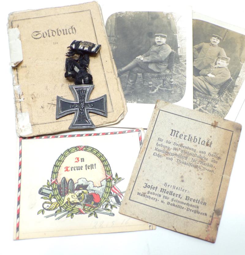 WW1 Iron Cross, Service Book and Bar.