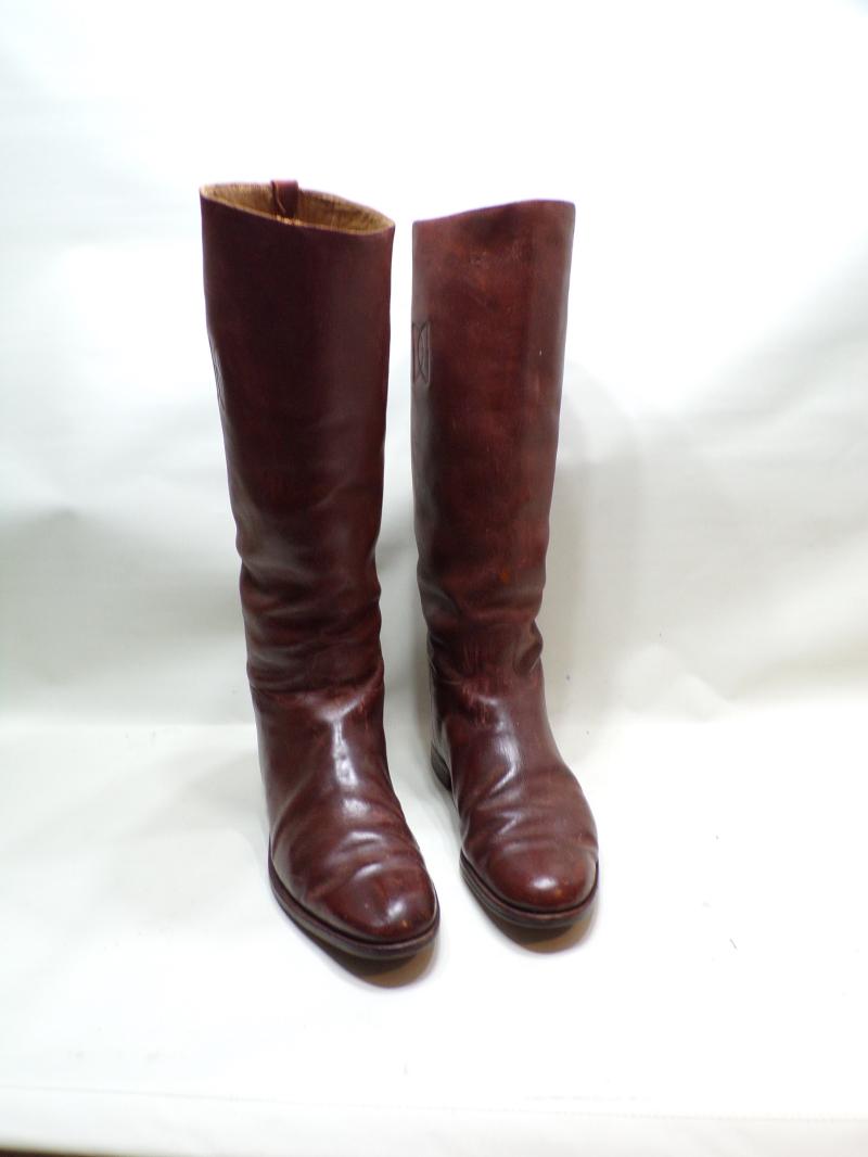 Large Sized Pair of Cavalry Officers Brown Leather Boots Size 10.5